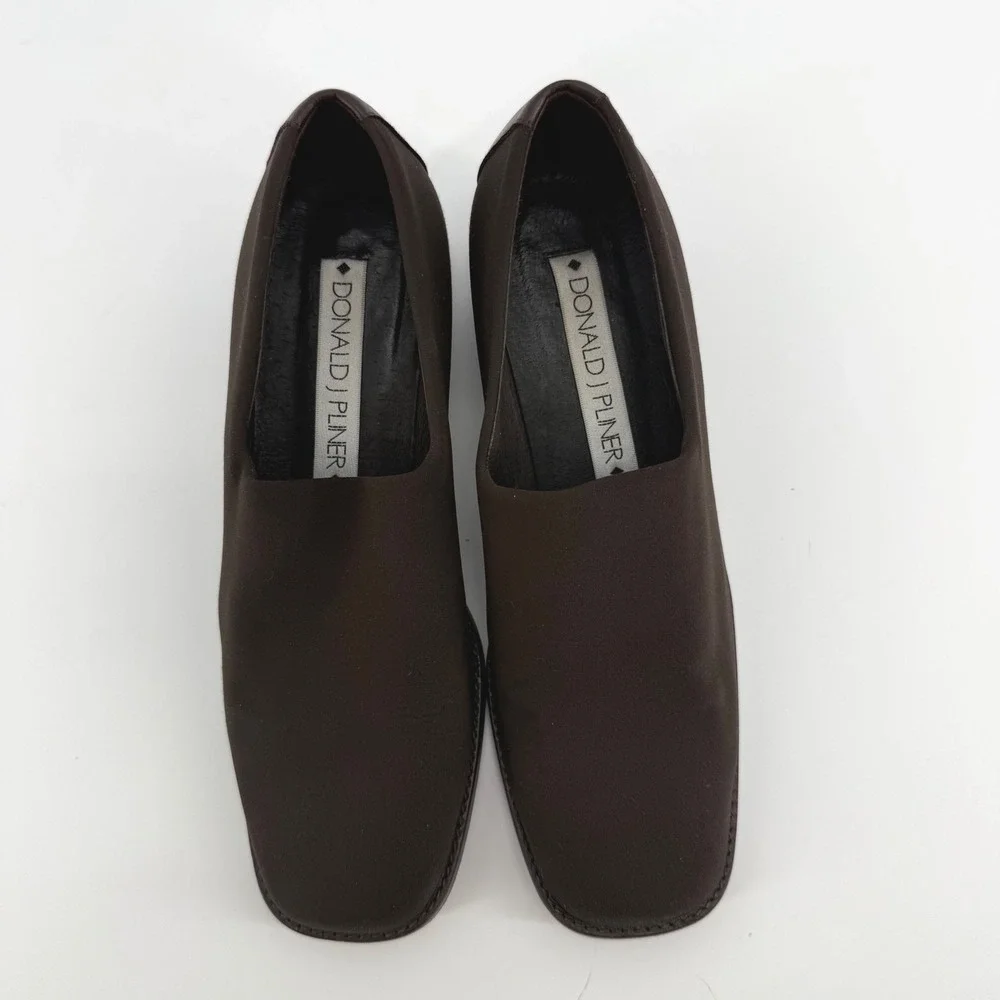 Donald J Pliner Vtg Brown Stretch Fabric Square Toe Loafers‎ Made in Spain 6.5